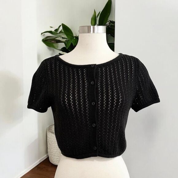 H&M Divided Short Sleeve Cardigan Top Button Crochet S - Picture 1 of 6
